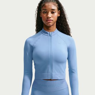Nike Womens Nike Pro Seamless Full-Zip Training Top in Blue | IO4466-486