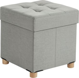 Relaxdays Relaxdays storage stool, upholstered, HxWxD: 38 x 38 x 38 cm, linen effect, wooden legs, square footrest, light grey