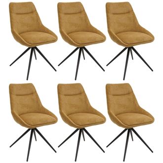 Hhg Nunca Usado] Lote De 6 Silla De Comedor Hhg 066, Silla De Cocina Sill&oacute;n Silla, Giratoria Autoposicionable Metal Tela/textil, Amarillo Mostaza