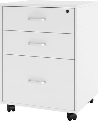 Soges Soges Mueble De Oficina Con Cajonera De Oficina Con Cerradura Y Ruedas Con 3 Cajones Blanco
