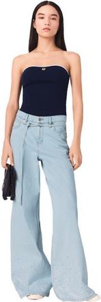 Maje Wide-leg rhinestone jeans in Blue Sky at Nordstrom, Size 36 Eu