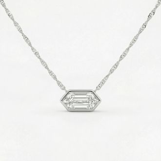 Pompeii3 Certified 1.10Ct Long Hexagon Bezel Diamond East West Pendant Necklace Lab Grown