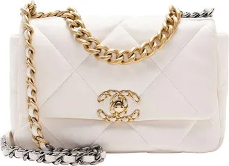 Chanel White Lambskin 19 Medium Flap Shoulder Bag (Authentic Pre-Loved)