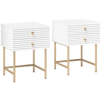 HOMCOM Bedside Tables Set of 2 with 2 Drawers for Bedroom - Grey | TJ Hughes White