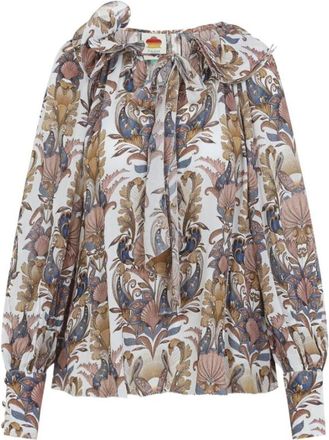 Farm Rio Gebloemde blouse met pofmouwen - Dames - Blouses - Veelkleurig - S - Overhemden