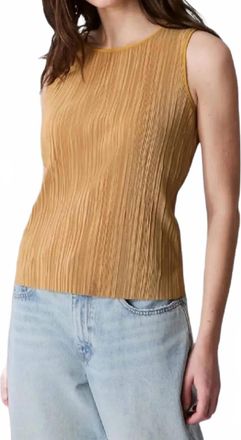Calvin Klein Plisse Tank Top In Gold Ice/yellow