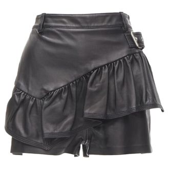 3.1 Phillip Lim black leather ruffle biker buckle high rise shorts US0 XS