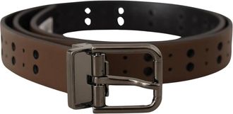 Dolce & Gabbana Donkerbruine Geperforeerde Leren Metalen Riem - Heren - Riemen - Bruin - ONE Size - Leer - Accessoires