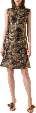 Akris Fragmented Techno Lam&eacute; Jacquard Dress in Gold-Black at Nordstrom, Size 12