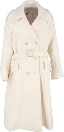 Etro Etro Pre-owned Womens Oversized Double-Breasted Belted Coat with Pockets in White Wool - Ecru - Size EU 46 (Womens)