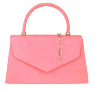 Girly HandBags Top Handle Faux Suede Clutch Bag Grab Holder Womens Handbag Small Neon Fuchsia