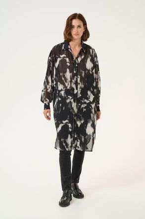 Kaffe Kaaska Sheer Long Sleeves Shirt Dress in Black/grey Blurry at Nordstrom, Size 10