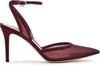 Gianvito Rossi Dorotea 85 Mesh and Suede Sandals - Burgundy - 39 (IT39/ UK6)