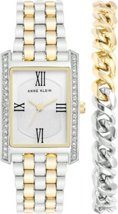 Anne Klein Quartz Crystal Silver Dial Ladies Watch and Bracelet Gift Set AK/3991TTST