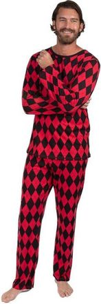 Leveret Mens Loose Fit Cotton Matching Family Holiday Pajamas, Classic & Geometric Patterns in Argyle Black & Red at Nordstrom, Size Xx-Large