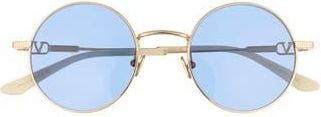 Valentino 50mm Round Sunglasses in Gold Gold Blue at Nordstrom Rack