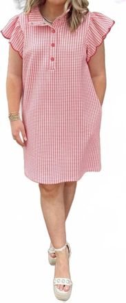 Entro Scallop Sleeve Mini Dress In Pink Gingham