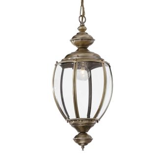 Netlighting Norma 1 Light Ceiling Lantern Pendant Antique Brass Clear Glass E27 in Yellow