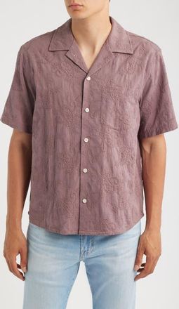Corridor Paisley Embroidered Cotton Camp Shirt in Purple at Nordstrom, Size Xx-Large