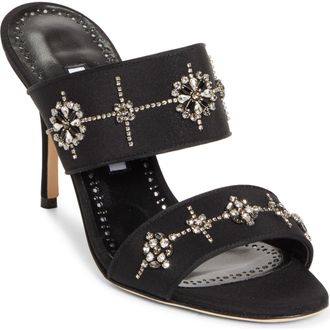 Manolo Blahnik Ralota Embellished Sandal in Black at Nordstrom, Size 5.5Us