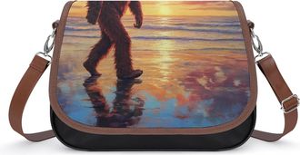 Generic Bigfoot Walking in Beach Sunset Womens Crossbody Bag Fashion Shoulder Handbags Message Tote Bag with Adjustable Strap