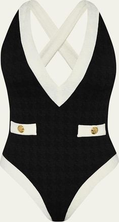 L'agence Colorblock Chic Lisa Plunge One-Piece Swimsuit