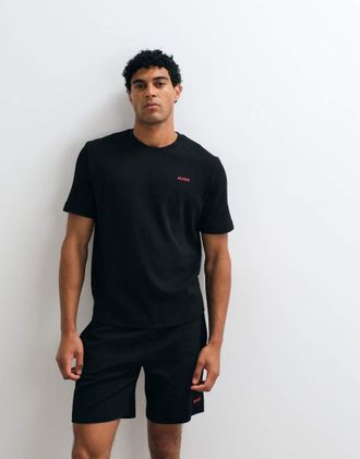 HUGO BOSS HUGO Red - Austin - T-shirt da casa nera a nido dape in coordinato-Nero