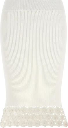 Ganni Cotton Crochet Knitted Stretch Midi Rok - Dames - Kokerrokken - Wit - XS - Katoen - Rokken
