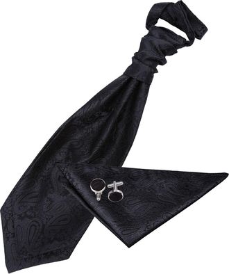 DQT Paisley Floral Wedding Cravat, Pocket Square and Cufflinks Set for Men in Black