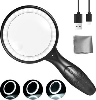 OEM Lupa De Lectura Con Luz, Aumento 60x/30x Con 33 Led, Carga Usb, 3 Modos De Aumento, Alta Claridad Y Peso Ligero Para Personas Mayores, Ni&ntilde;os, Joyeros,