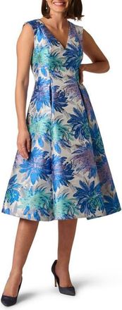 Adrianna Papell Metallic Jacquard Sleeveless Midi Dress in Blue Multi at Nordstrom, Size 10
