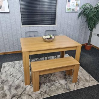 Kosy Koala 4 Modern Seater Light Wood Dining Table Set 2 Grey Velvet Chairs Bench in Brown