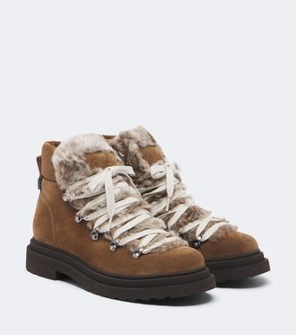 Brunello Cucinelli Monili shearling-trimmed suede lace-up boots