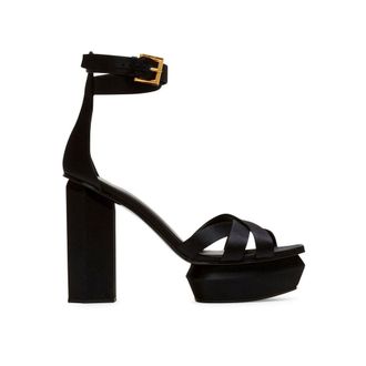 Balmain Black Silk Platform Womens Sandals