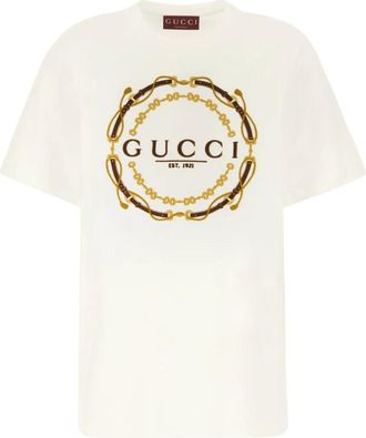 Gucci T-Shirts, female, Beige, Size: S Cotton jersey T-shirt with print