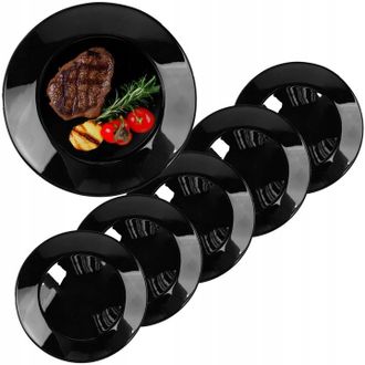 OEM 6 Platos Llanos Redondos De Cristal Opalino Negro De 26,5 Cm