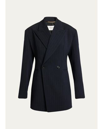 Saint Laurent Chalk Stripe Double-Breasted Wool Blazer Jacket