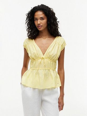 Tommy Hilfiger Blusa fruncida sin mangas de corte regular con lino