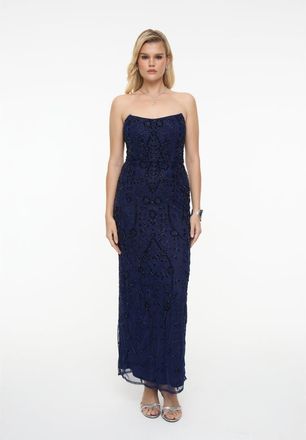 Beauut Embellished Sequin Beaded Maxi Strapless Dress in Mid Night Blue at Nordstrom, Size 10
