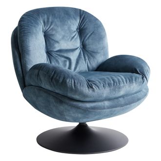Beliani Sill&oacute;n Giratorio De Terciopelo Con Asiento Acolchado Base Simple Estilo Vintage Azul Oscuro Nolvik