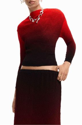 Desigual Ombr&eacute; Texture Knit Top in Orange Red at Nordstrom, Size Medium