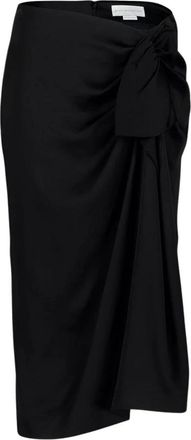 Stella McCartney Geplooide Midi Rok van Satijn - Dames - Midirokken - Zwart - M - Satijn - Rokken