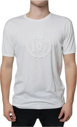 Dolce & Gabbana Wit Logo In Reli&euml;f Katoenen Crewneck T-shirt - Heren - T-shirts - Wit - XL - Katoen - Tops