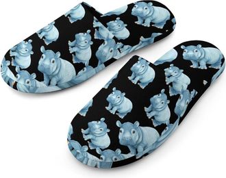 Generic Hippo Mens Cozy Memory Foam Slippers Warm Cotton House Shoes Comfy Slipper for Indoor Outdoor