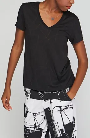 Luukaa D'Celli Brio Devore Cotton Jersey T-Shirt in Black at Nordstrom, Size 18