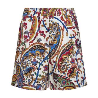 Etro Etro, Casual Shorts, female, Multicolor, Size: L Paisley Print Pleated Shorts