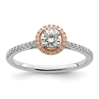 Diamond2Deal 10k Rose and White Gold 1/2 Ct Lab Grown Diamond Halo Engagement Ring