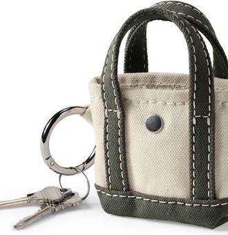Lands End Mini Canvas Tote Charm in Natural/dark Olive Green at Nordstrom