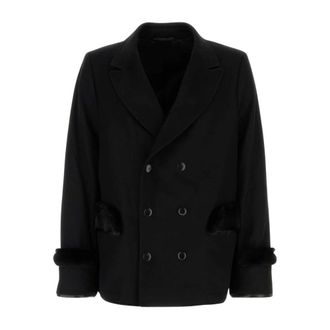 Random Identities Double-Breasted Coats, male, Black, Size: XL Wool Blend Coat