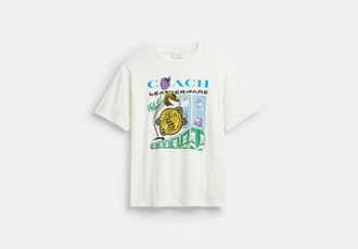 Coach Collage Train Relaxed T-Shirt in White, Size X-Small | Organic Cotton